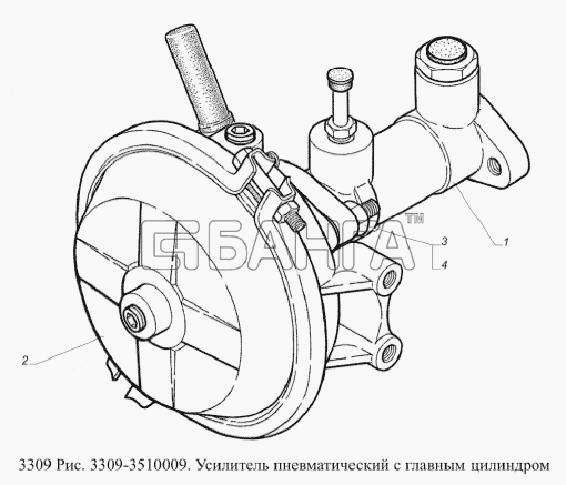 ГАЗ ГАЗ-3309 (Евро 2) Схема Усилитель пневматический с главным